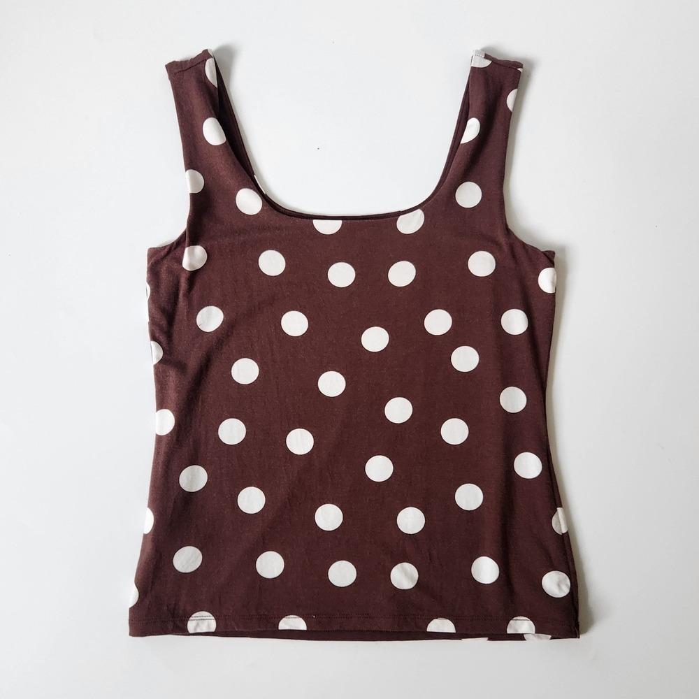Ann Taylor Square Neck Tank Top Small Brown Polka Dot